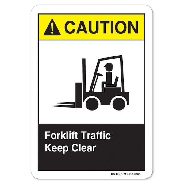 ANSI Caution, 5" x 3.5", Landscape, PK10, Forklift Traffic Keep Clear, Forklift Traffic Keep Clear